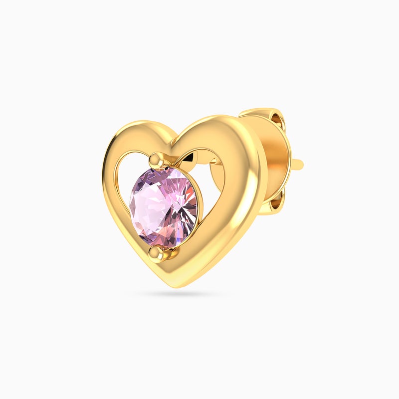 Miss L' by L'azurde Kids Heart Pink Stone Stud Earrings in 14K Gold - Image 3